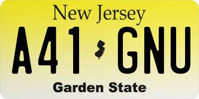 NJ license plate A41GNU