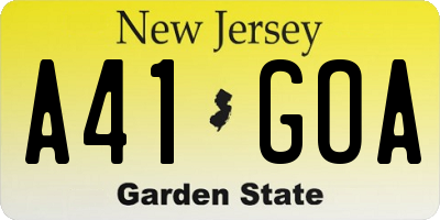 NJ license plate A41GOA