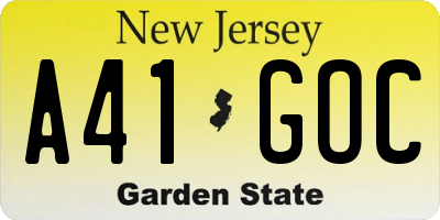 NJ license plate A41GOC