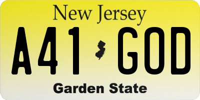 NJ license plate A41GOD