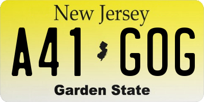 NJ license plate A41GOG