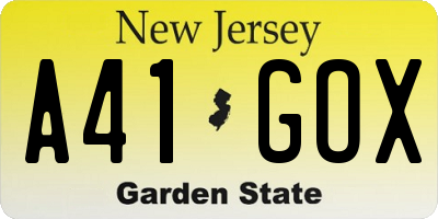 NJ license plate A41GOX