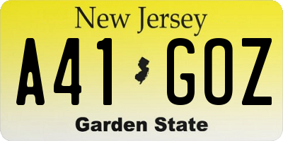 NJ license plate A41GOZ
