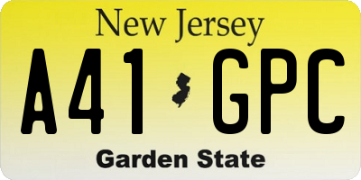 NJ license plate A41GPC