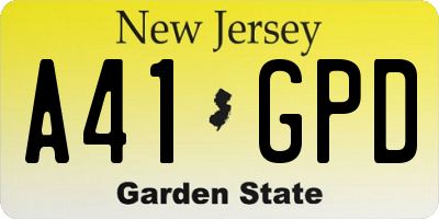 NJ license plate A41GPD
