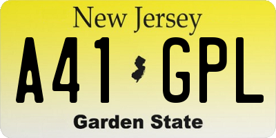NJ license plate A41GPL