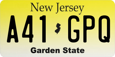 NJ license plate A41GPQ