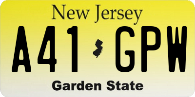 NJ license plate A41GPW