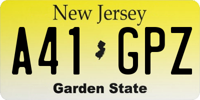 NJ license plate A41GPZ