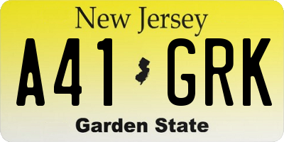 NJ license plate A41GRK