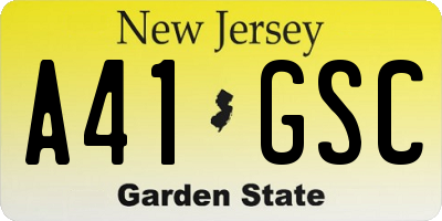 NJ license plate A41GSC