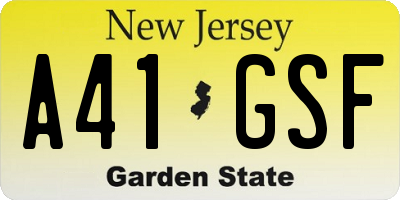 NJ license plate A41GSF