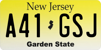 NJ license plate A41GSJ
