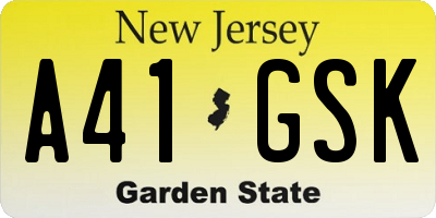 NJ license plate A41GSK