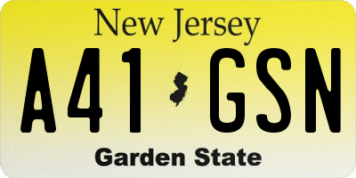 NJ license plate A41GSN