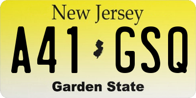 NJ license plate A41GSQ