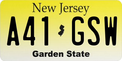 NJ license plate A41GSW