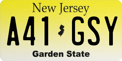 NJ license plate A41GSY