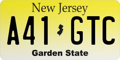 NJ license plate A41GTC