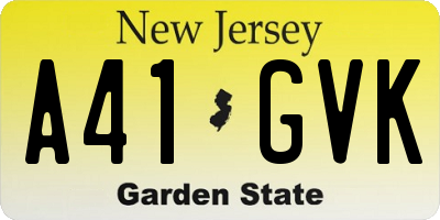 NJ license plate A41GVK