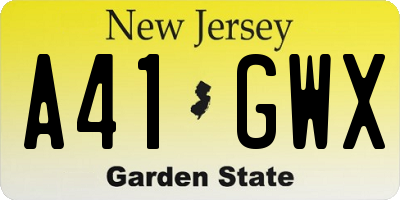 NJ license plate A41GWX