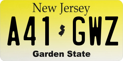 NJ license plate A41GWZ