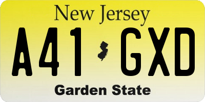 NJ license plate A41GXD