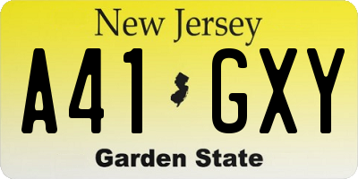 NJ license plate A41GXY
