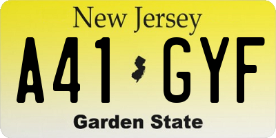 NJ license plate A41GYF
