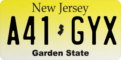 NJ license plate A41GYX