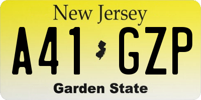 NJ license plate A41GZP