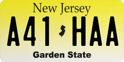 NJ license plate A41HAA