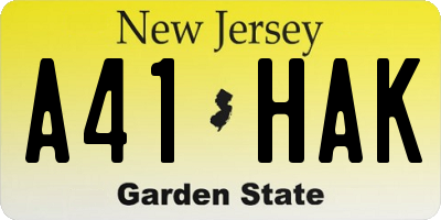 NJ license plate A41HAK