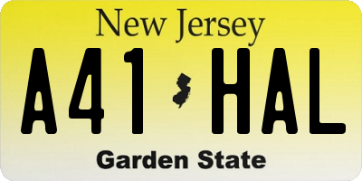 NJ license plate A41HAL