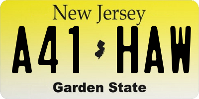 NJ license plate A41HAW