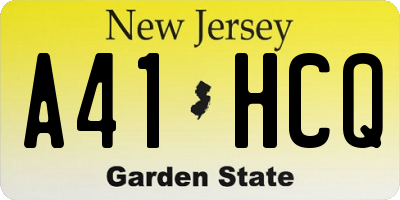 NJ license plate A41HCQ