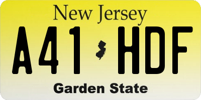 NJ license plate A41HDF