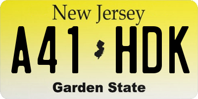 NJ license plate A41HDK
