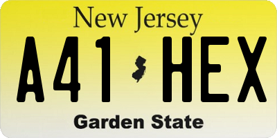NJ license plate A41HEX