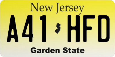 NJ license plate A41HFD