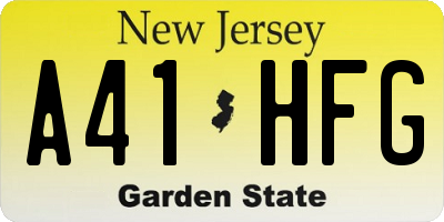 NJ license plate A41HFG