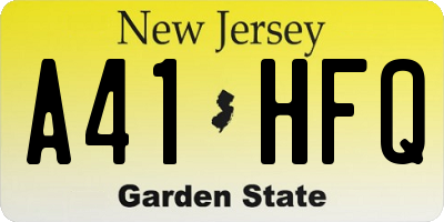 NJ license plate A41HFQ
