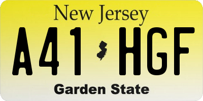 NJ license plate A41HGF