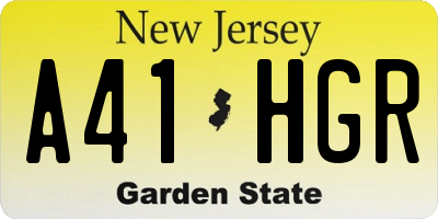 NJ license plate A41HGR