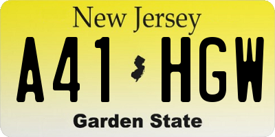 NJ license plate A41HGW
