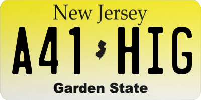 NJ license plate A41HIG