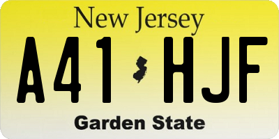 NJ license plate A41HJF