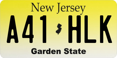 NJ license plate A41HLK
