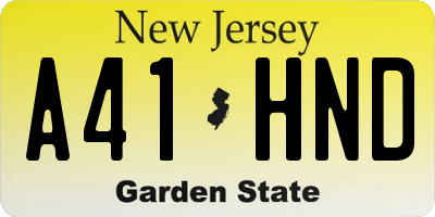 NJ license plate A41HND
