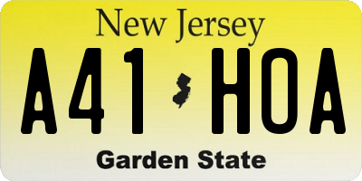 NJ license plate A41HOA